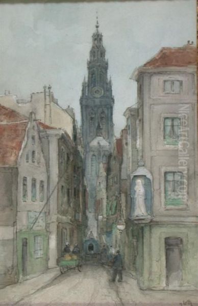 Street Scene, Antwerp Oil Painting by J. Little