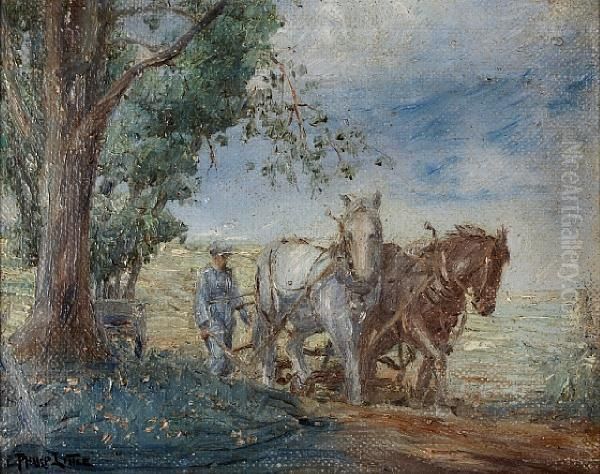 Man With Plough Horses Oil Painting by Philip Little