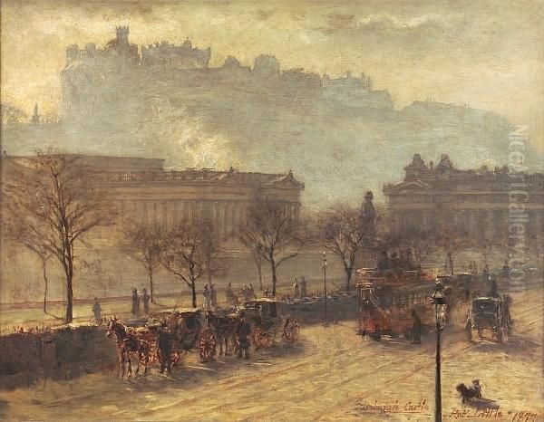 The Mound And Edinburgh Castle From The North Side Of Princes St, Edinburgh Oil Painting by Robert Little