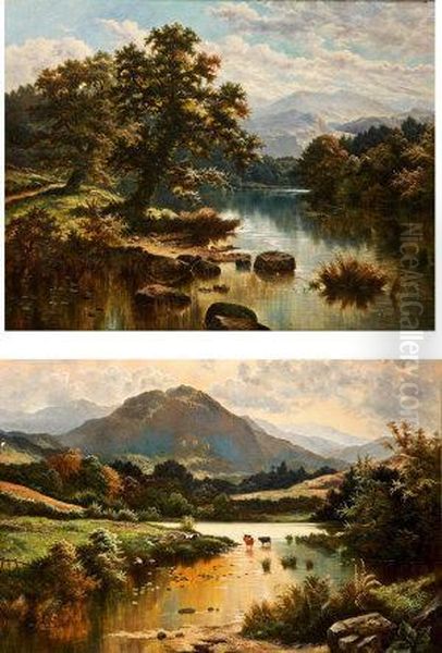 Welsh River Landscape With Mountainous Backgrounds Oil Painting by Horace Mann Livens