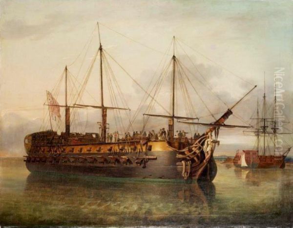 The 'achella' Off Portsmouth With The 'pomona' And The 'modeste' Oil Painting by Richard Livesay