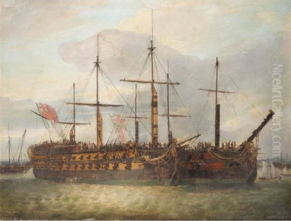 Le Juste And L'america In Portsmouth Harbour Oil Painting by Richard Livesay