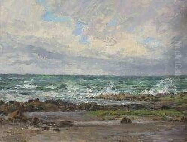 Waves Breaking On A Deserted Beach by Nan C. Livingstone