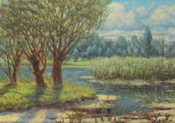 Etang L'ete Oil Painting by Piotr Ivanovitch Livoff