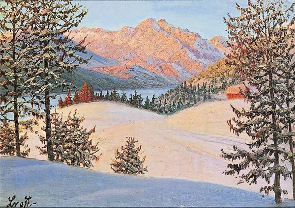 Bord De Lac Sous La Neige Au Soleil Couchant Oil Painting by Piotr Ivanovitch Livoff