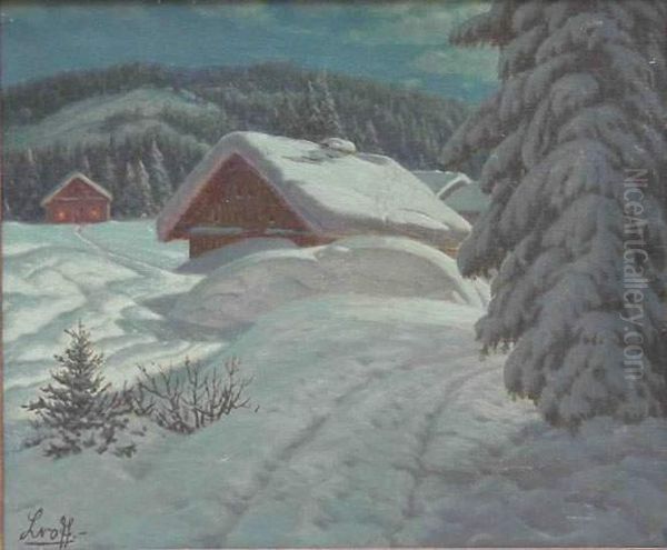 Paysage Hivernal Aux Chalets Oil Painting by Piotr Ivanovitch Livoff