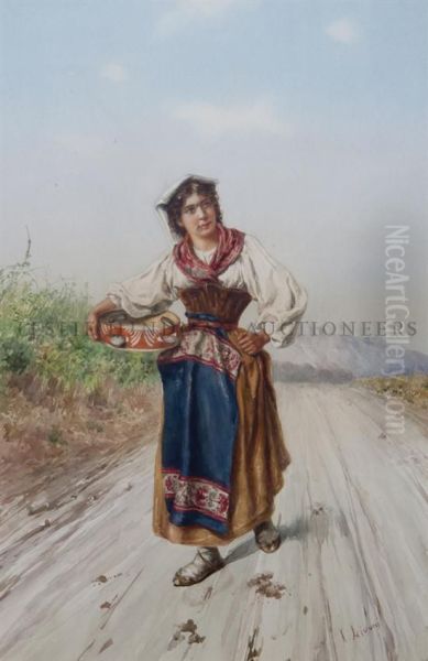 Peasant Girl With Tambourine Oil Painting by Livoni