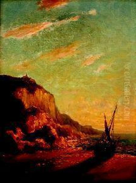 Veduta Costiera Al Tramonto Con Nave In 
Secca Oil Painting by Frederich Theodore Lix