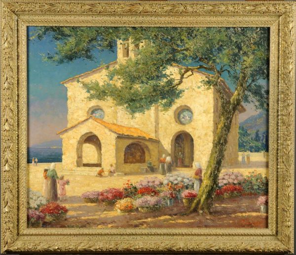 Le Marche Aux Fleurs Oil Painting by Marcel Lizen