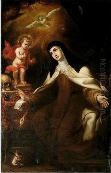 The Christ Child Appearing To Saint Teresa Of Avila Oil Painting by Sebastian Llanos Y Valdes