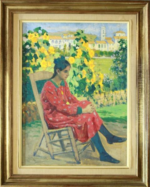 Joven Sentada En El Jardin Oil Painting by Joan Llimona