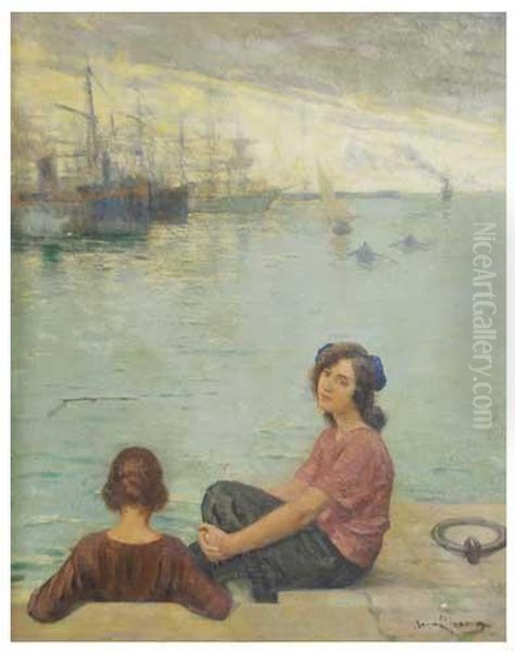 Mujeres En El Puerto Oil Painting by Joan Llimona