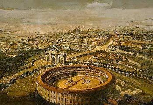 Antigua Plaza De Toros De Madrid Oil Painting by Francisco Llorens Diaz