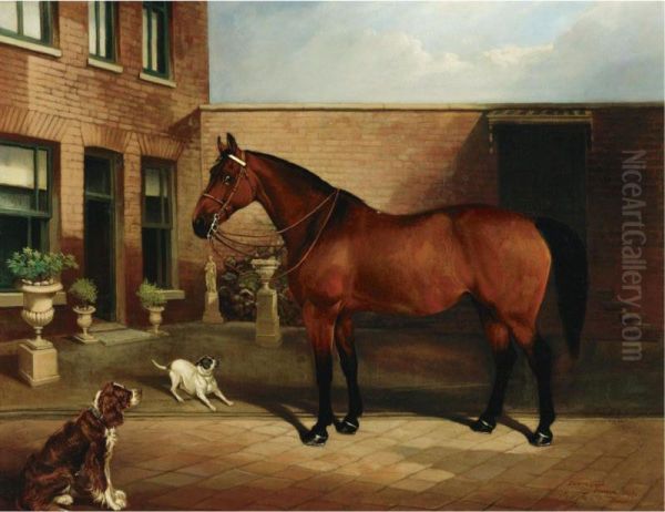 Polly, Rose And Wasp In A Courtyard Oil Painting by Edward Lloyd