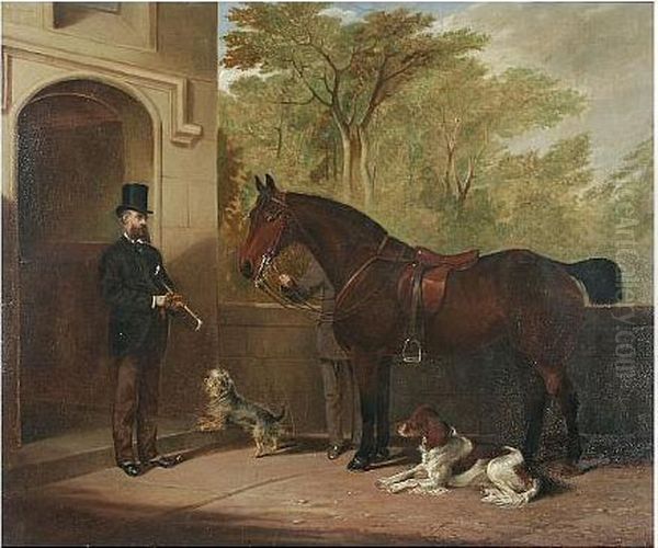 Bob - A Favourite Hunter, And Rock - A Setter, The Property Of Mr Irving Oil Painting by Edward Lloyd