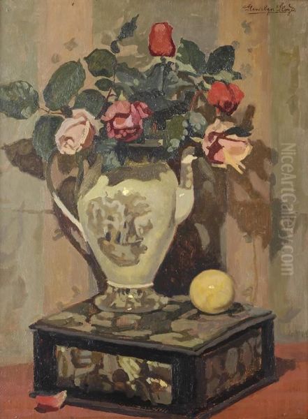 Vaso Con Rose Oil Painting by Llewelyn Lloyd