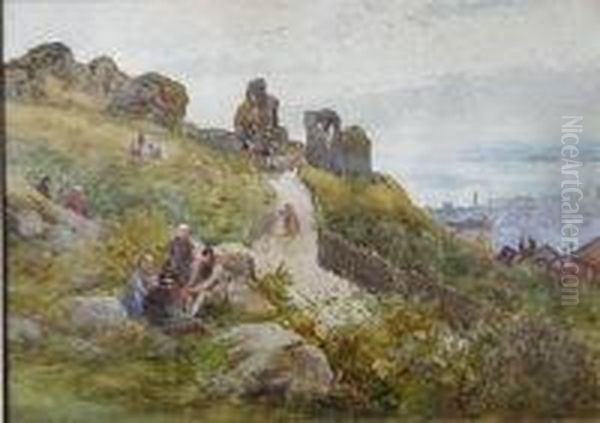 Figures Before Scarborough Castle Oil Painting by Robert Malcolm Lloyd