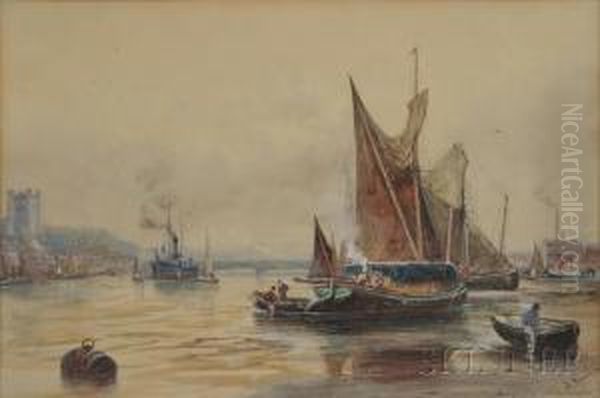 Barges...rochester Oil Painting by Robert Malcolm Lloyd