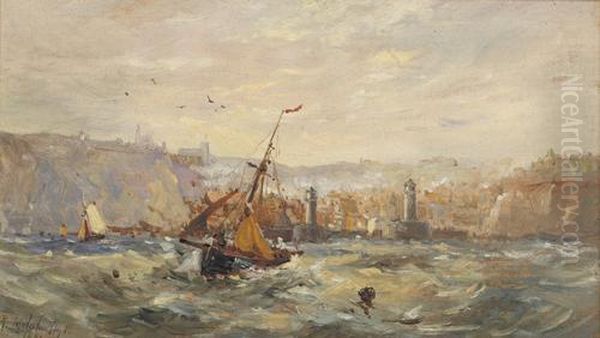 Whitby From The Sea Oil Painting by Robert Malcolm Lloyd