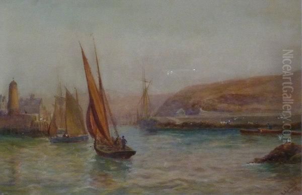 Fishing Boats Returning To Harbour Oil Painting by Robert Malcolm Lloyd