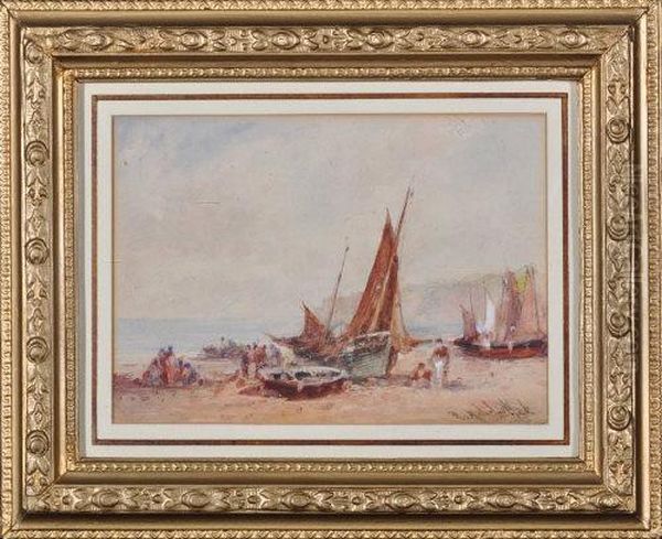 Fishing Boats On A Beach Oil Painting by Robert Malcolm Lloyd