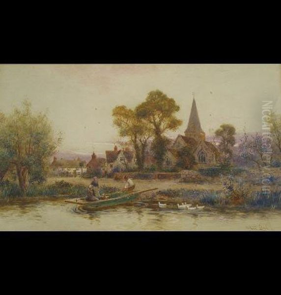 Village Scene With A Church And Houses Oil Painting by Walker Stuart Lloyd