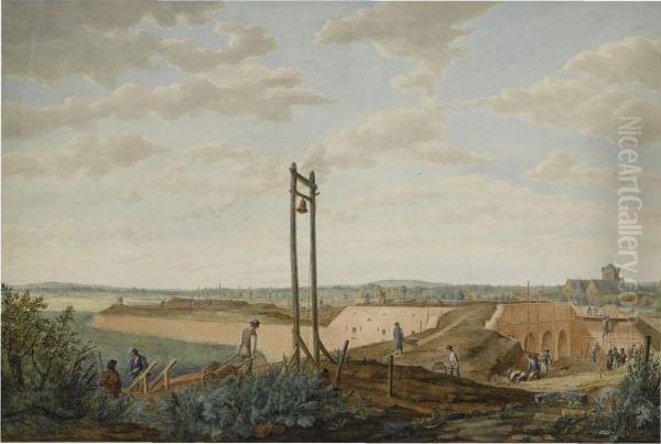 The Rebuilding Of The Horn-work Of Antwerp, Ieper Oil Painting by W Lobrij