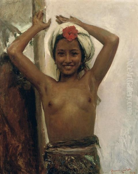 Young Balinese Girl With Hibiscus Oil Painting by Romualdo Locatelli