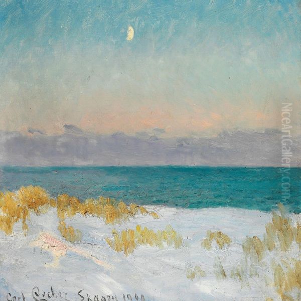 Sand Dunes With Rising Moon, Skagen Beach Oil Painting by Carl Locher