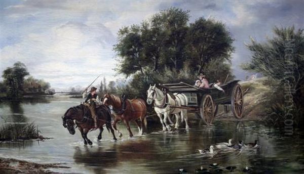 Cart Fording A River Oil Painting by John Locker