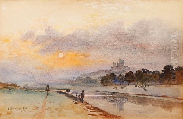 Lincoln From The River At Sunset Oil Painting by William Ewart Lockhart