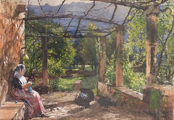 The Terrace, Majorca Oil Painting by William Ewart Lockhart