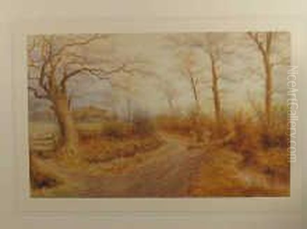 A Watercolour Autumn Landscape Oil Painting by H.J. Lockley