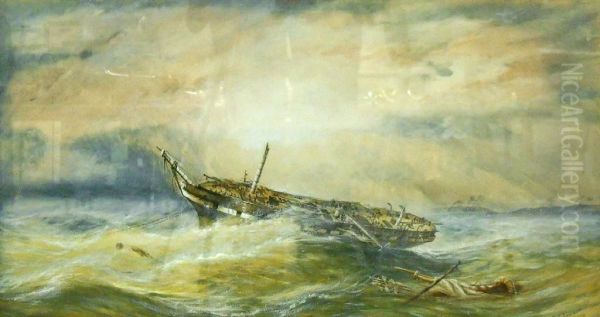 'frigate Dis-masted In A Hurricane' Possibly Hms 'orestes' In The West Indies Oil Painting by Charles Arthur Lodder Capt.