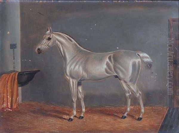 A White Hunter In A Stable And A Black Hunter In A Stable Oil Painting by Edwin Loder