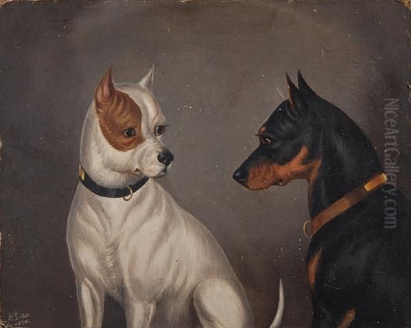 Two Terriers Oil Painting by Edwin Loder