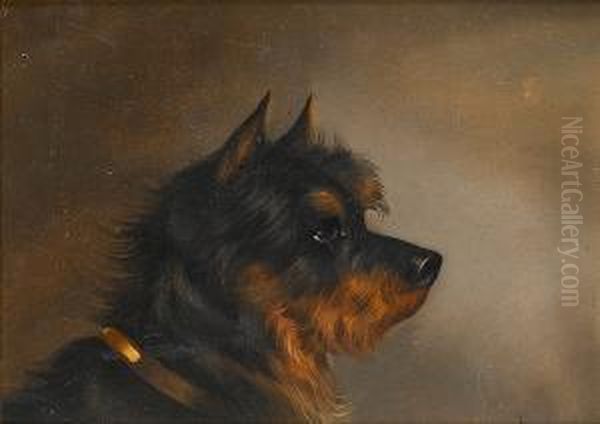 A Black And Tan Terrier And A White Terrier Oil Painting by Edwin Loder