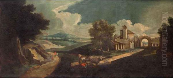 Paesaggio Con Pastore E Casa Rurale Oil Painting by Carlo Lodi