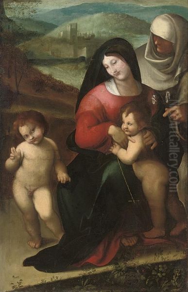 The Madonna And Child With The Infant Saint John The Baptist Oil Painting by Fiumicelli Lodovico