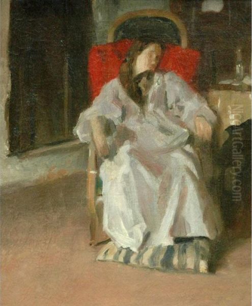 Woman Seated In An Armchair Oil Painting by Louis Loeb