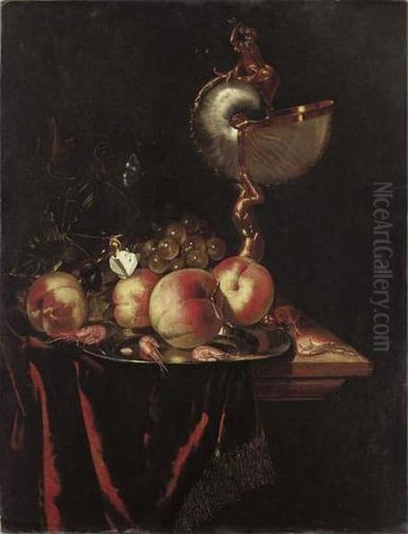 Fruits, Crustaces Et Nautile Sur Un Entablement Oil Painting by Harmen Loeding