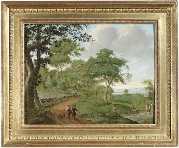 Wooded Landscapewith Travellers On A Pathway Oil Painting by Pieter Loen