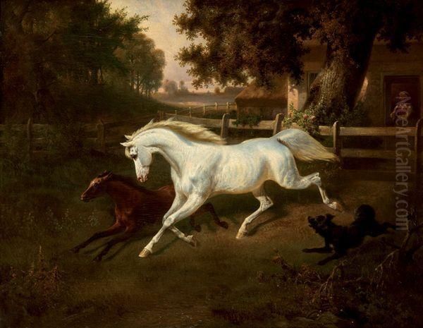 Chevaux Oil Painting by Hermann Loeschin