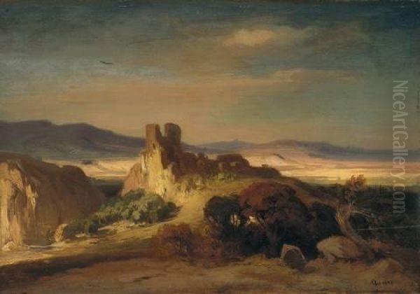 Sudliche Landschaft Oil Painting by August Loffler