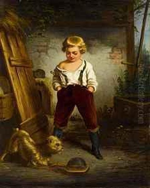 Knabe Mit Hund Oil Painting by Leopold Loeffler