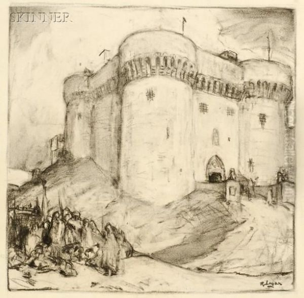 Algerian Castle, Algerian Streetscene, Baskets Oil Painting by Robert Henry Logan