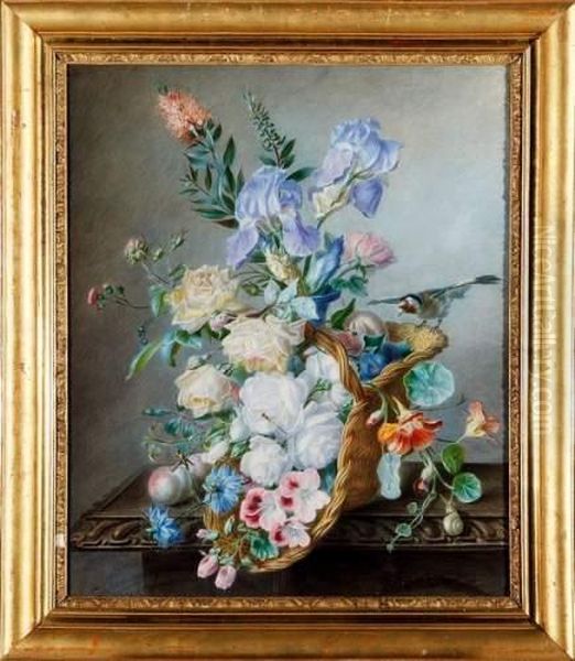 Corbeille De Fleurs Au Chardonneret Oil Painting by Louise Logerot