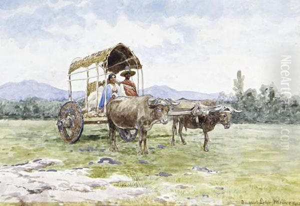 A Family In An Ox-drawn Cart, Mexico Oil Painting by August Lohr