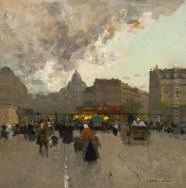 Paris, Scene Animee Porte De Clignancourt Oil Painting by Luigi Loir