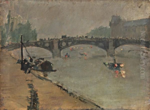  Le Pont Du Carrousel Au Crepuscule  Oil Painting by Luigi Loir